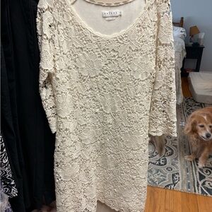 Floral Lace Long Sleeve Dress - Cream